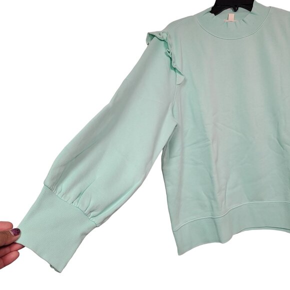 Goodthreads Women's Heritage Fleece Ruffle Shoulder Sweatshirt Mint Green XXL - Picture 5 of 11